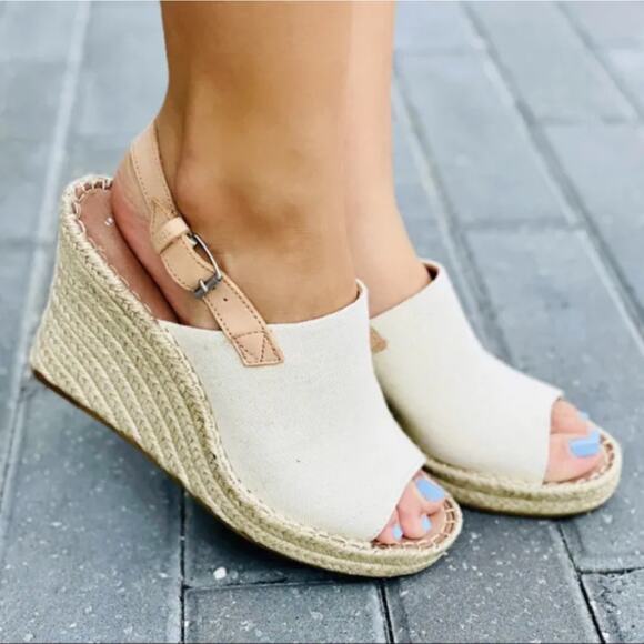 Toms Shoes - Toms Beige Monica Wedge Heeled Espadrille Sandals Women’s 11 Canvas Beach Boho